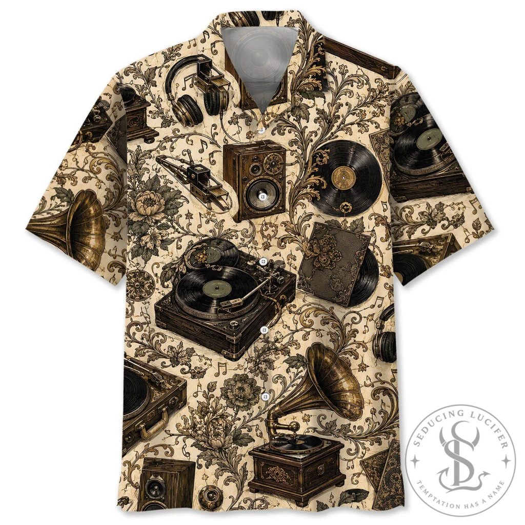 Vintage Vinyl Records Music Player Pattern Hawaiian Shirt