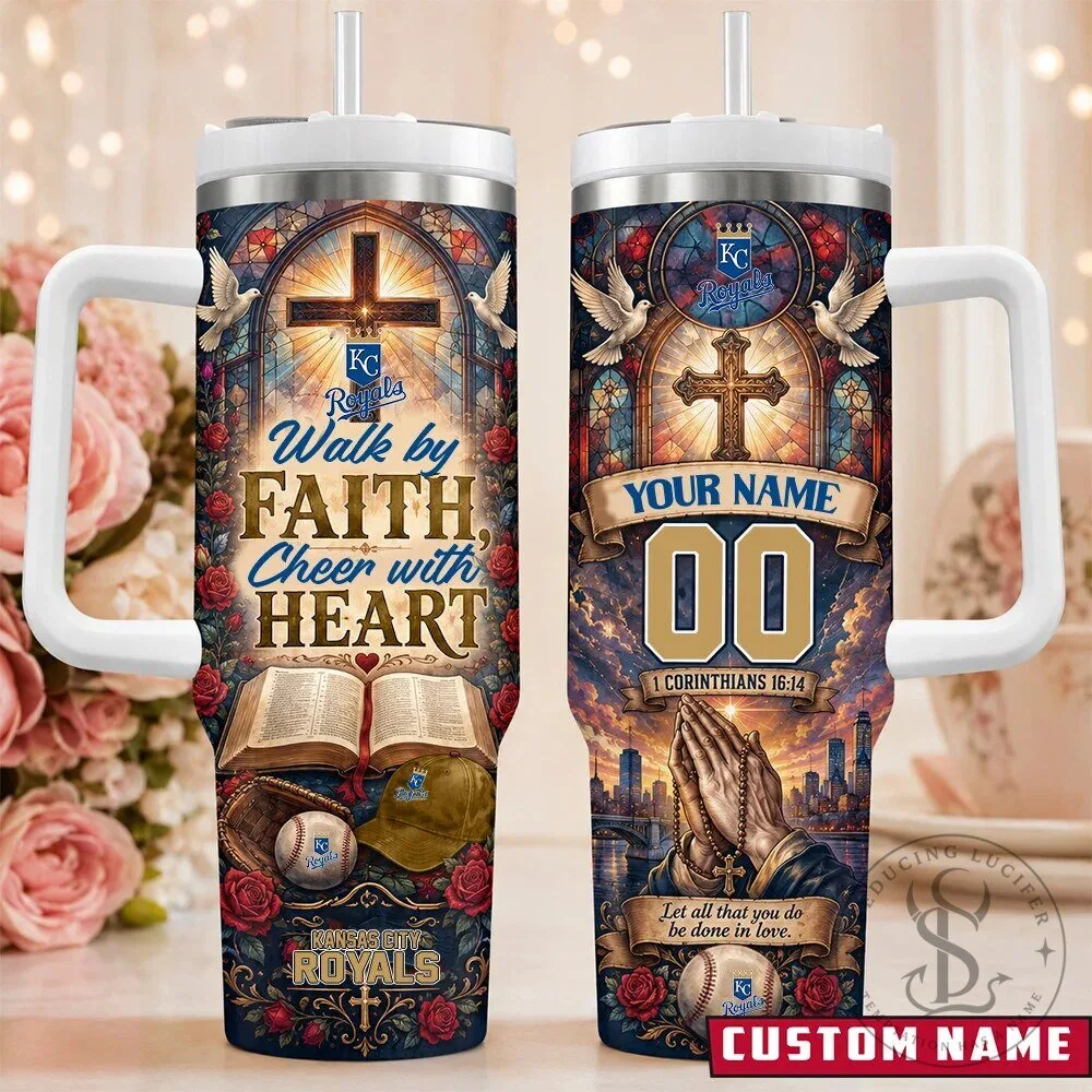 Kansas City Royals Baseball Faith Personalized Tumbler with Handle