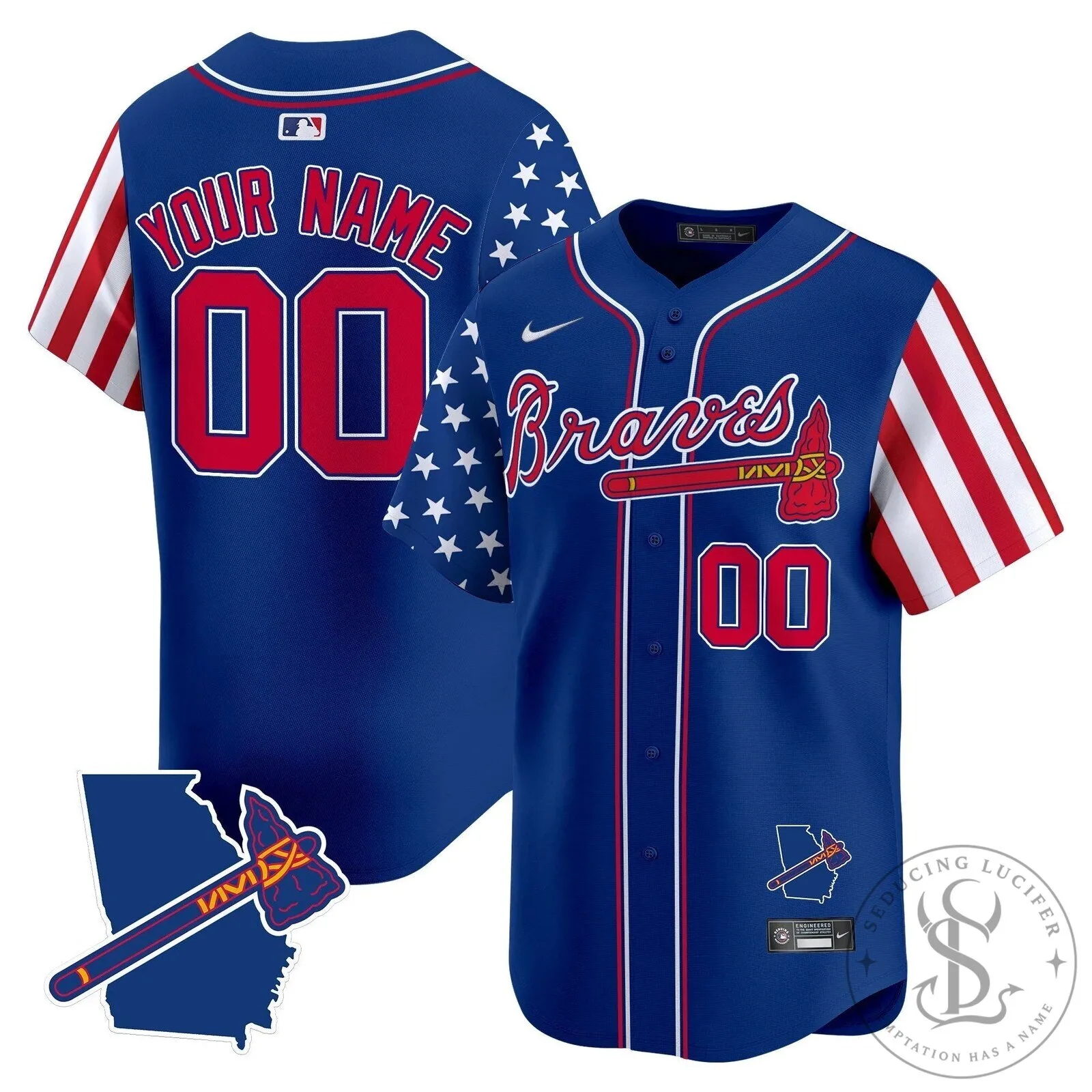 Atlanta Braves Independence Day Custom Baseball Jersey 9 Atlanta Braves Independence Day Custom Baseball Jersey