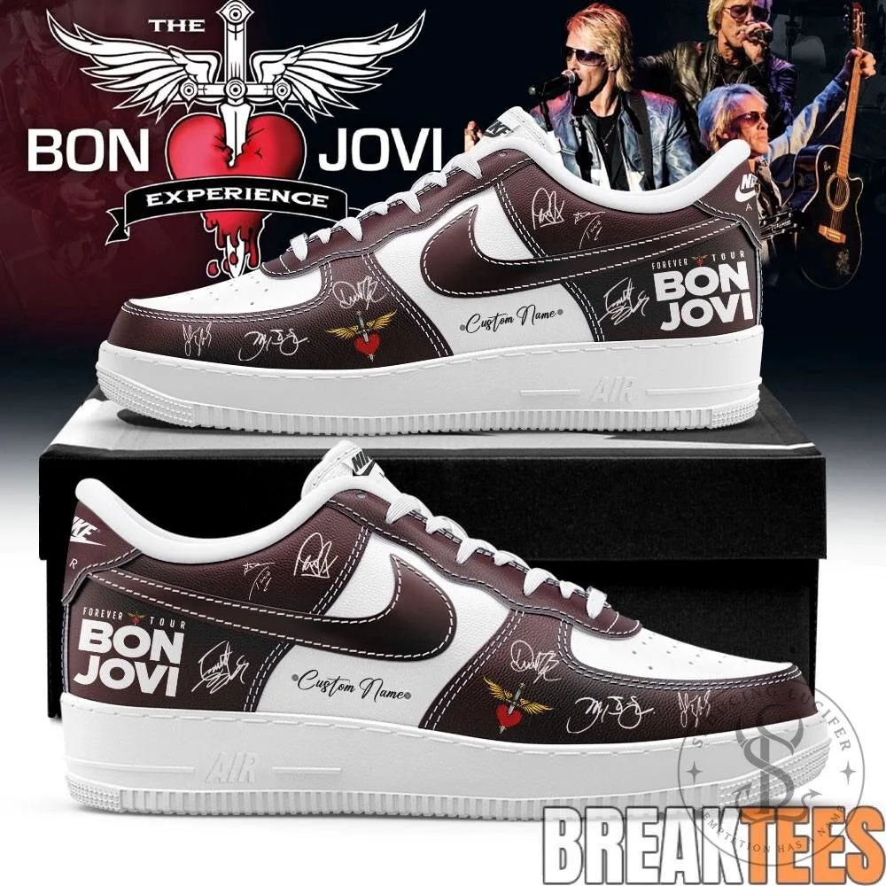 Bon Jovi Forever Tour 2026 Custom Printed White and Brown Sneakers Shoes