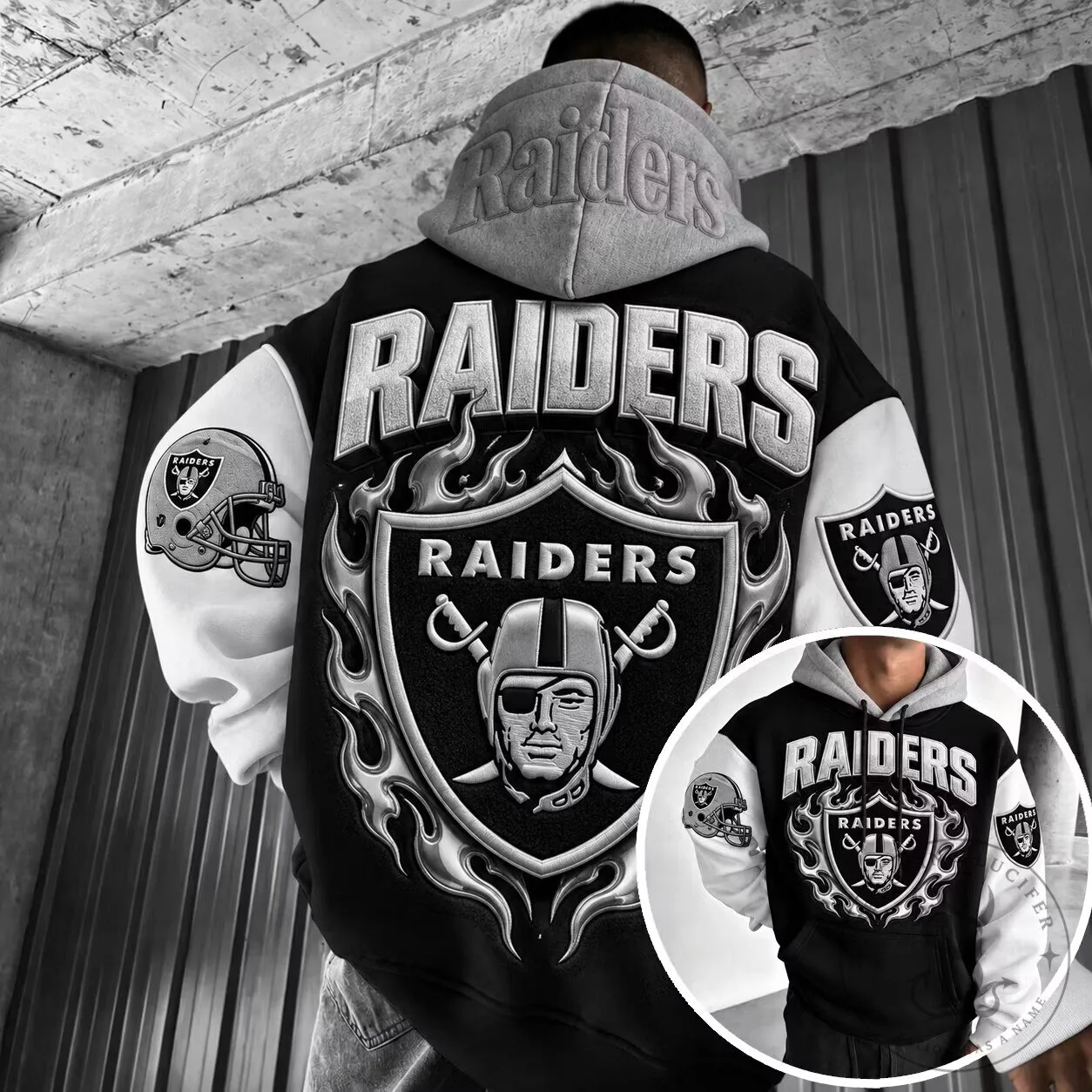 Las Vegas Raiders American Football Team Logo Black and White Hoodie