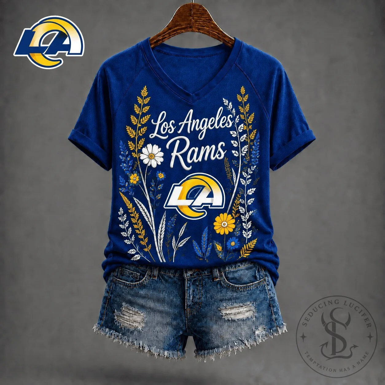 Los Angeles Rams Floral Logo Women's V-Neck T-Shirt