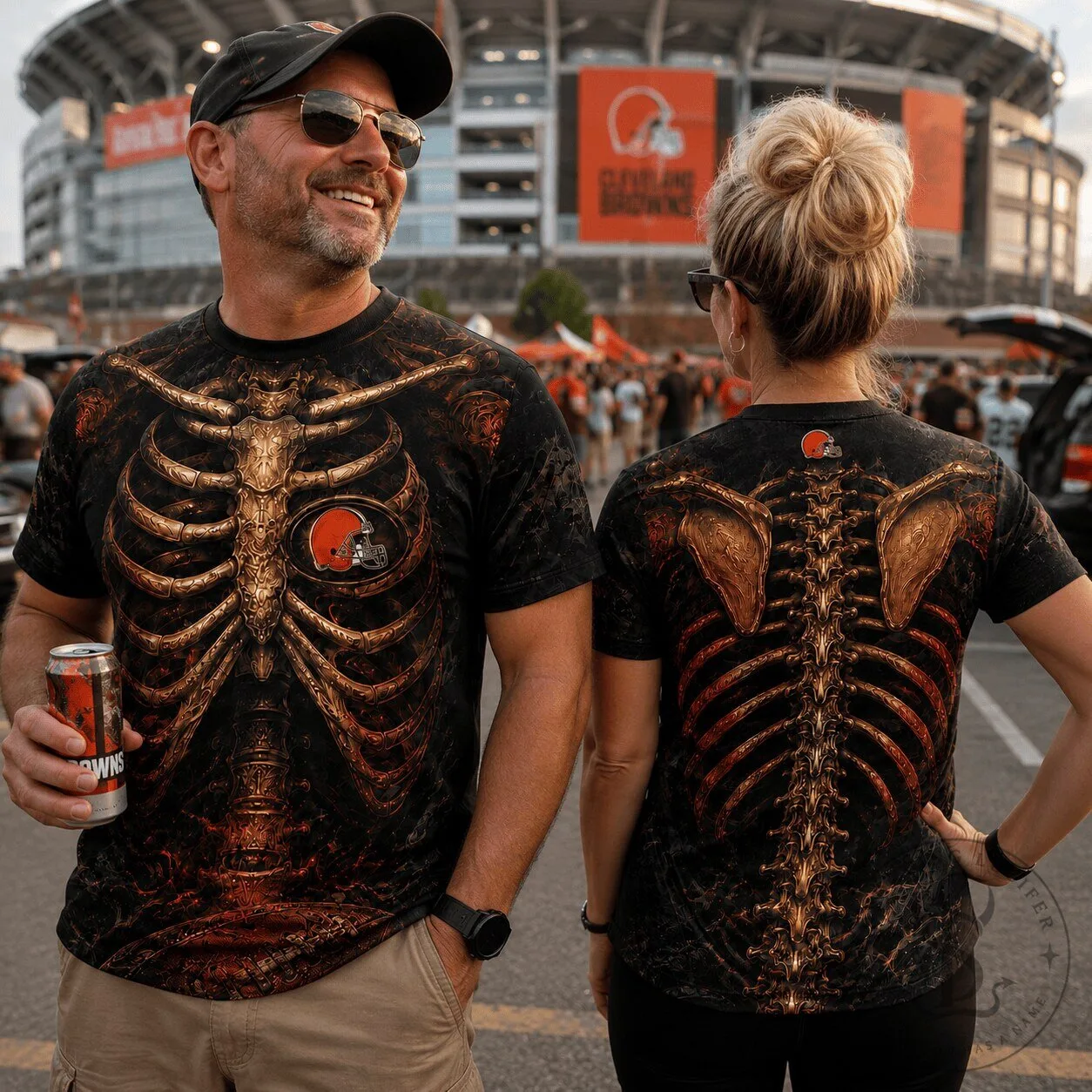 Cleveland Browns Football Skeleton Rib Cage Graphic T-Shirt