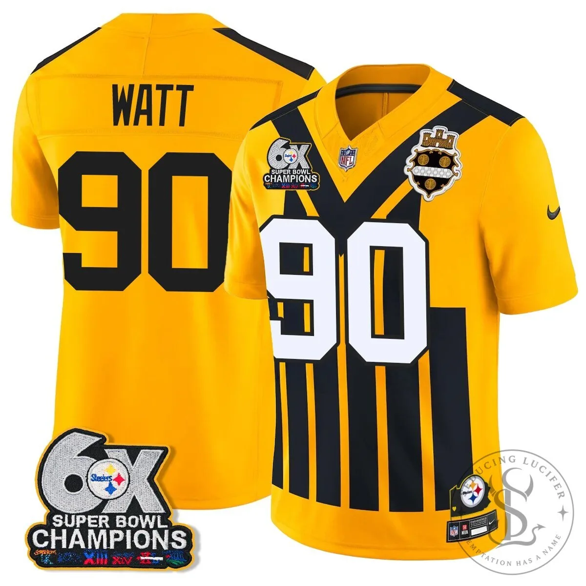 Pittsburgh Steelers TJ Watt 90 Six-Time Super Bowl Champions Football Jersey