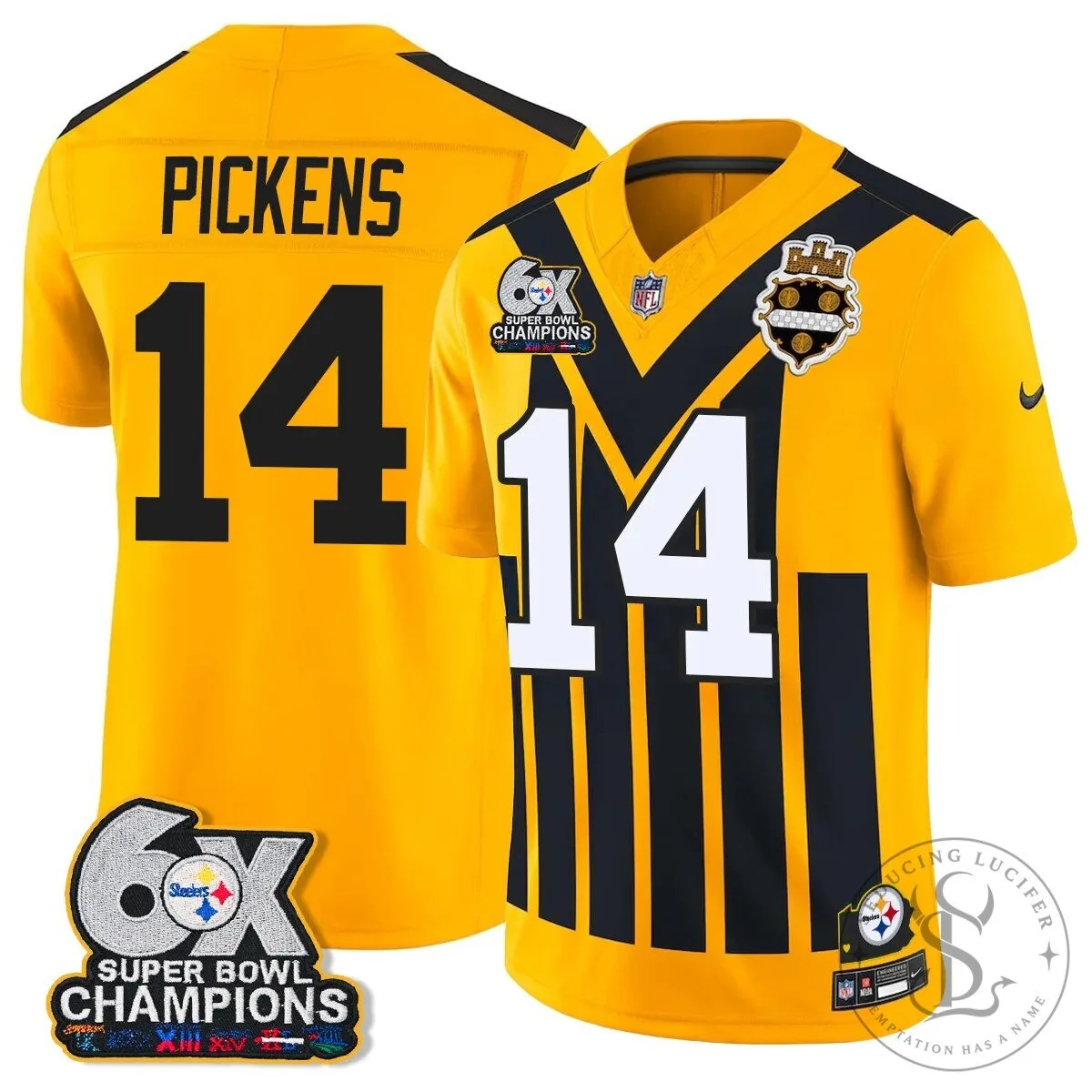 Pittsburgh Steelers TJ Watt 90 Six-Time Super Bowl Champions Football Jersey 45 Pittsburgh Steelers TJ Watt 90 Six-Time Super Bowl Champions Football Jersey