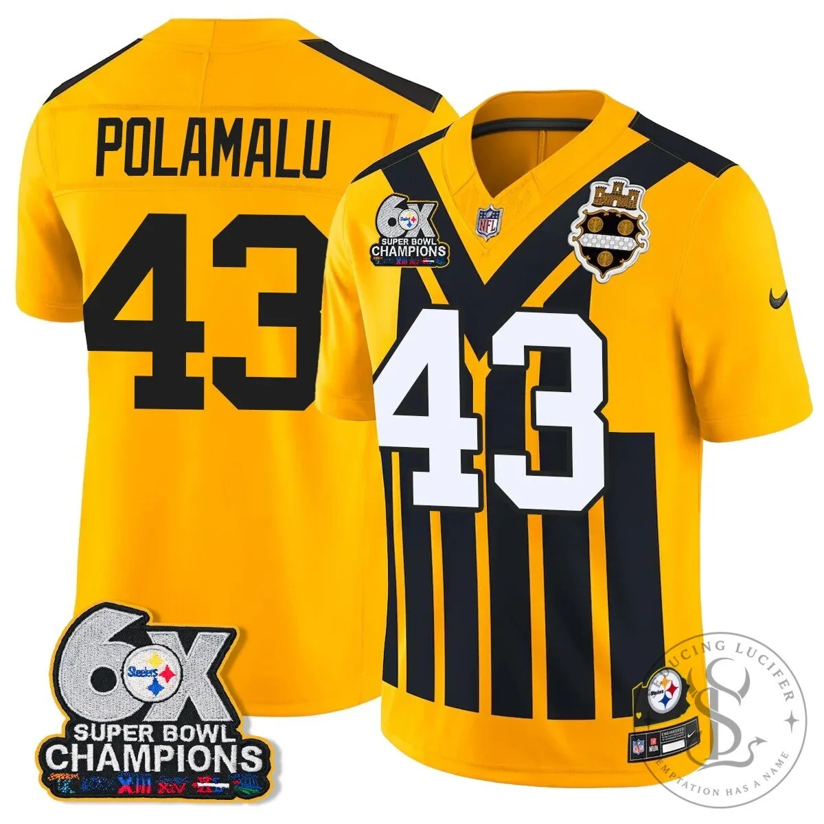 Pittsburgh Steelers TJ Watt 90 Six-Time Super Bowl Champions Football Jersey 47 Pittsburgh Steelers TJ Watt 90 Six-Time Super Bowl Champions Football Jersey