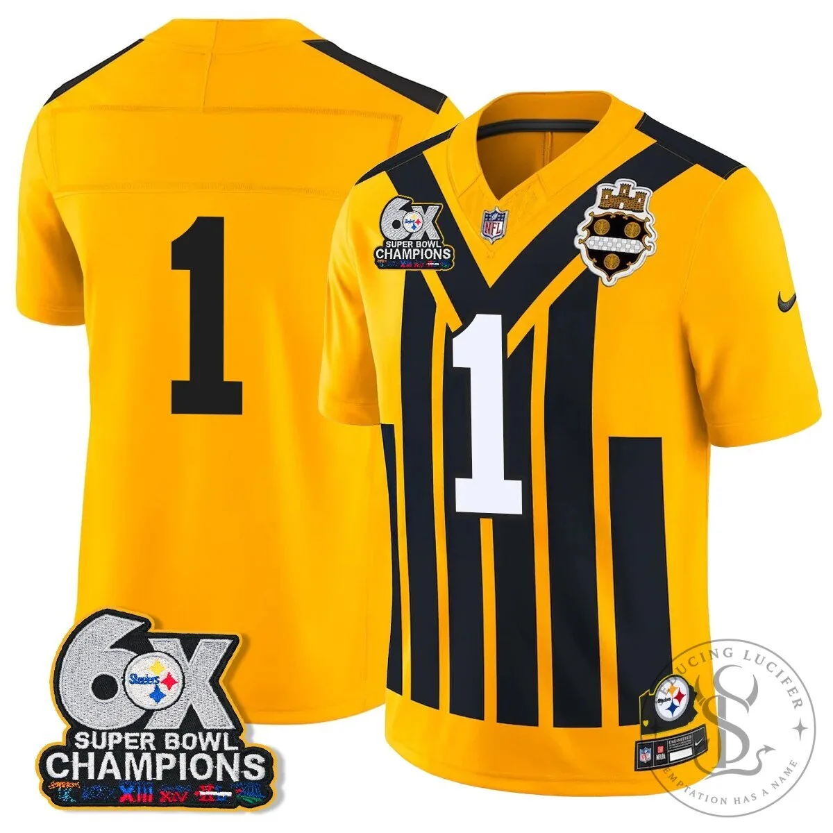 Pittsburgh Steelers TJ Watt 90 Six-Time Super Bowl Champions Football Jersey 49 Pittsburgh Steelers TJ Watt 90 Six-Time Super Bowl Champions Football Jersey