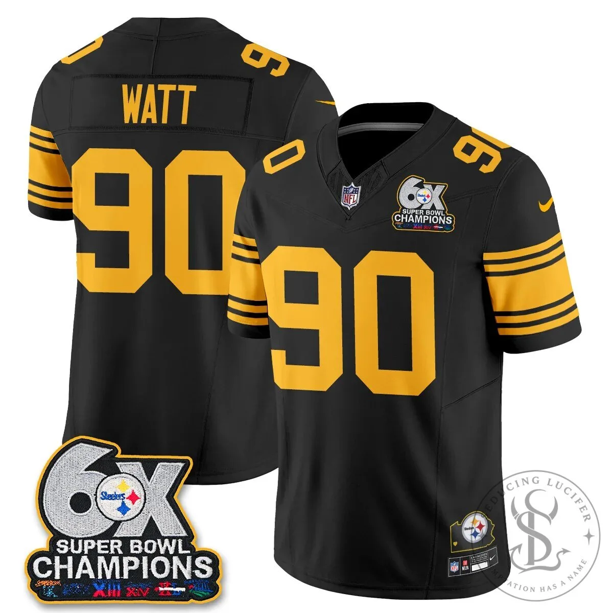 Pittsburgh Steelers TJ Watt 90 Six-Time Super Bowl Champions Football Jersey 62 Pittsburgh Steelers TJ Watt 90 Six-Time Super Bowl Champions Football Jersey