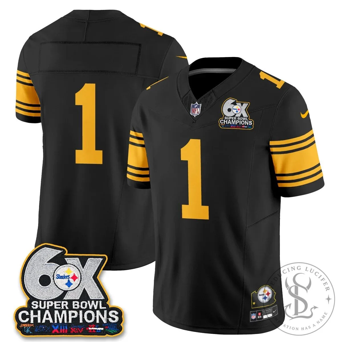 Pittsburgh Steelers TJ Watt 90 Six-Time Super Bowl Champions Football Jersey 73 Pittsburgh Steelers TJ Watt 90 Six-Time Super Bowl Champions Football Jersey