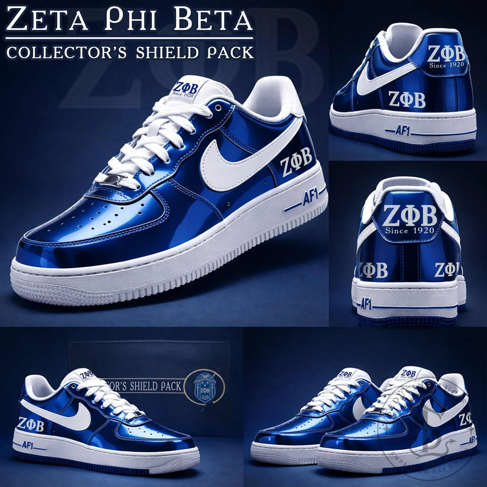 Zeta Phi Beta Royal Blue and White Air Force 1 Style Custom Sneakers