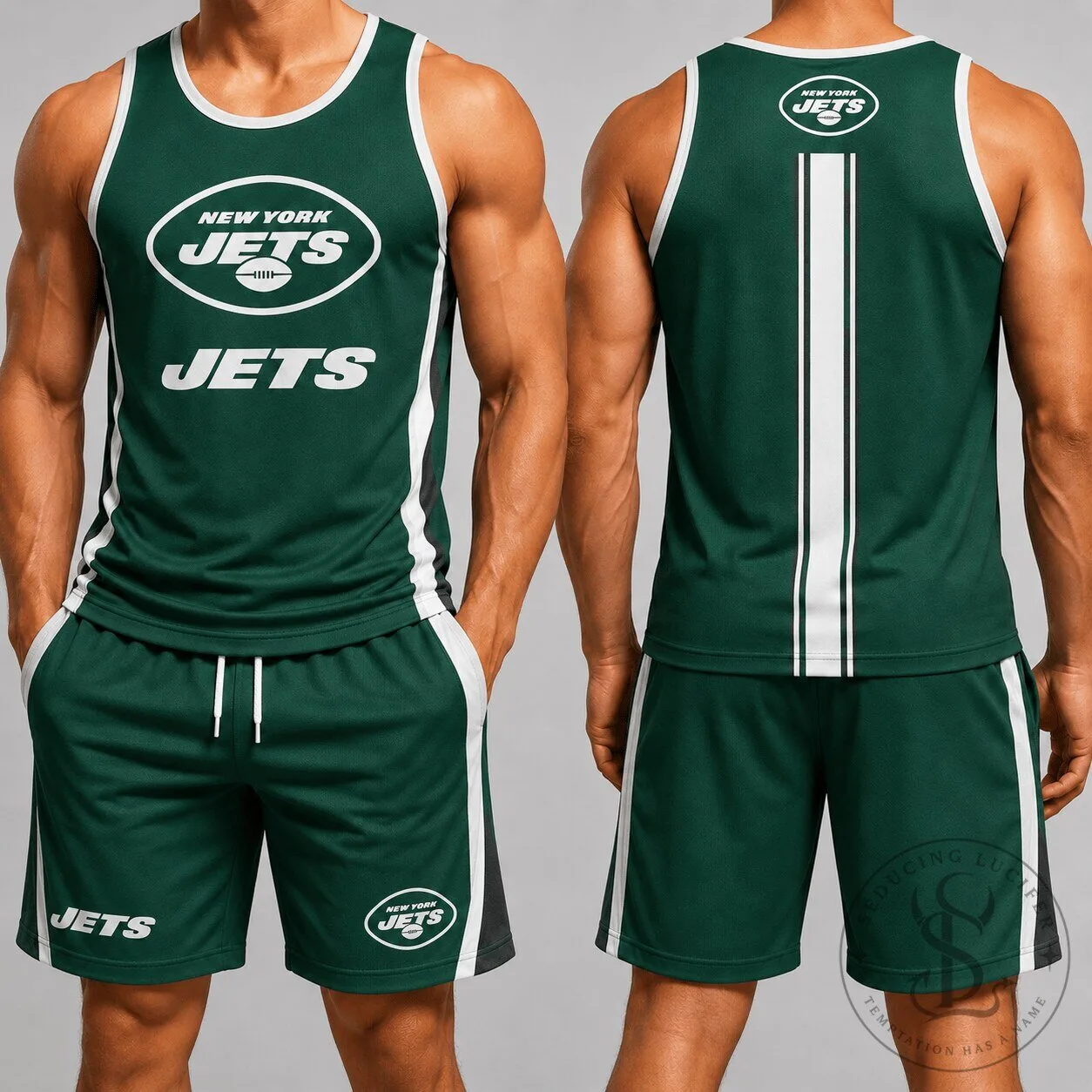 New York Jets Football Team Green White Stripe Athletic Tank Top