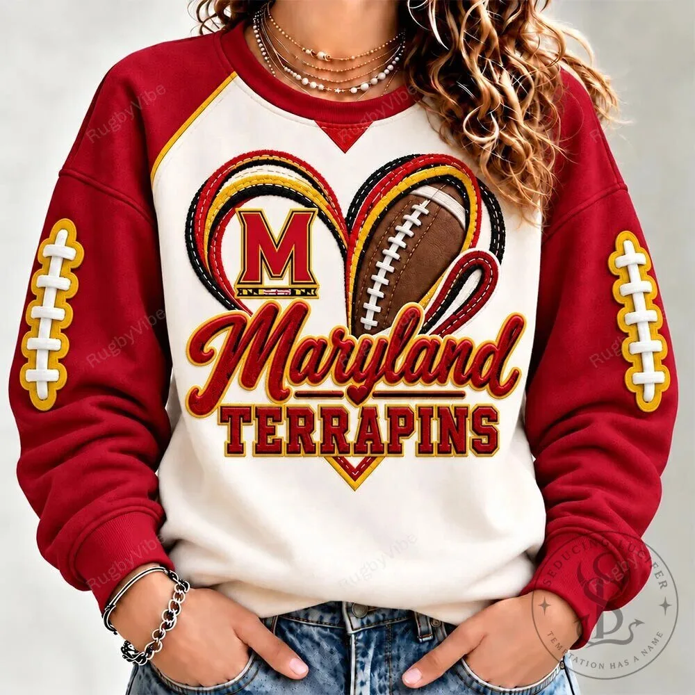 Maryland Terrapins Football Heart Design Women's Raglan Sweatshirt