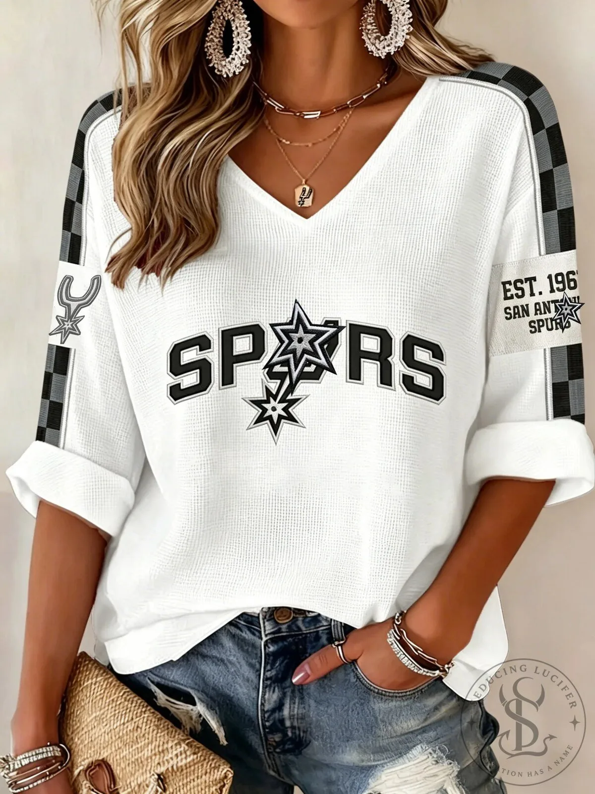 San Antonio Spurs Basketball Fan Shirt Women's V-Neck Casual Top