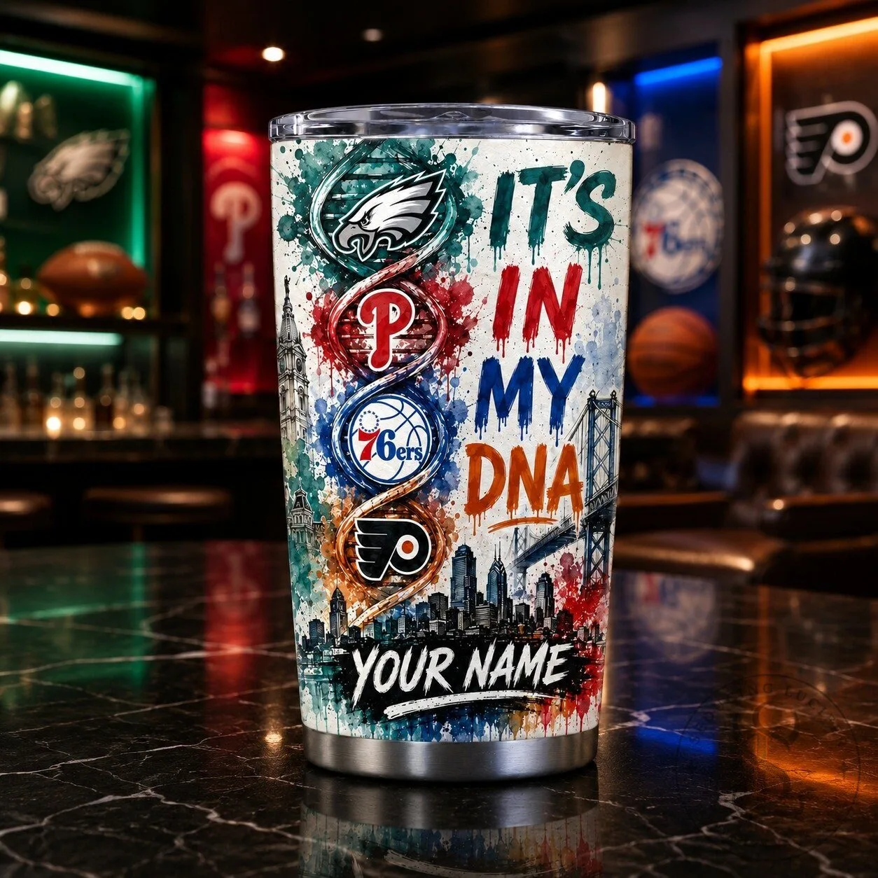 Personalized Stainless Steel Tumbler for Philadelphia Sports Teams - It’s In My DNA Design 22 Personalized Stainless Steel Tumbler for Philadelphia Sports Teams - It’s In My DNA Design