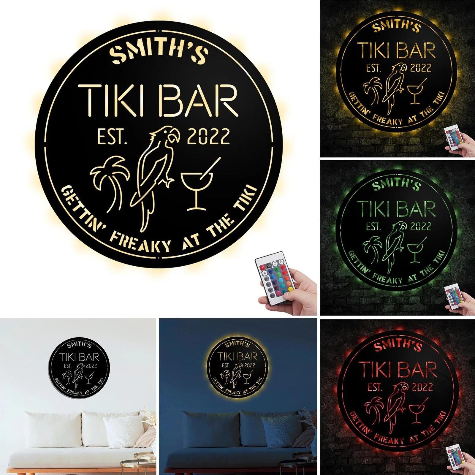 Personalized Tiki Bar LED Metal Sign with Remote Control, Custom Tropical Decor 12 Personalized Tiki Bar LED Metal Sign with Remote Control, Custom Tropical Decor