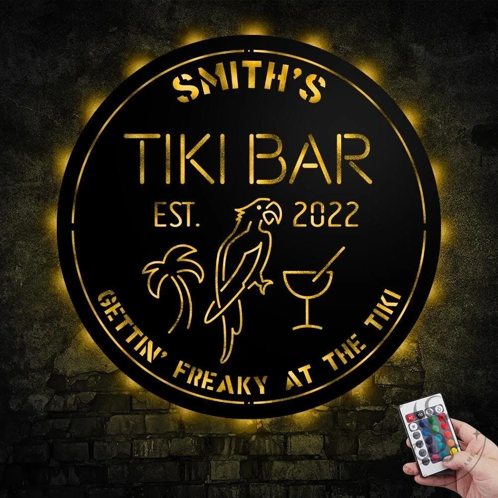 Personalized Tiki Bar LED Metal Sign with Remote Control, Custom Tropical Decor 13 Personalized Tiki Bar LED Metal Sign with Remote Control, Custom Tropical Decor