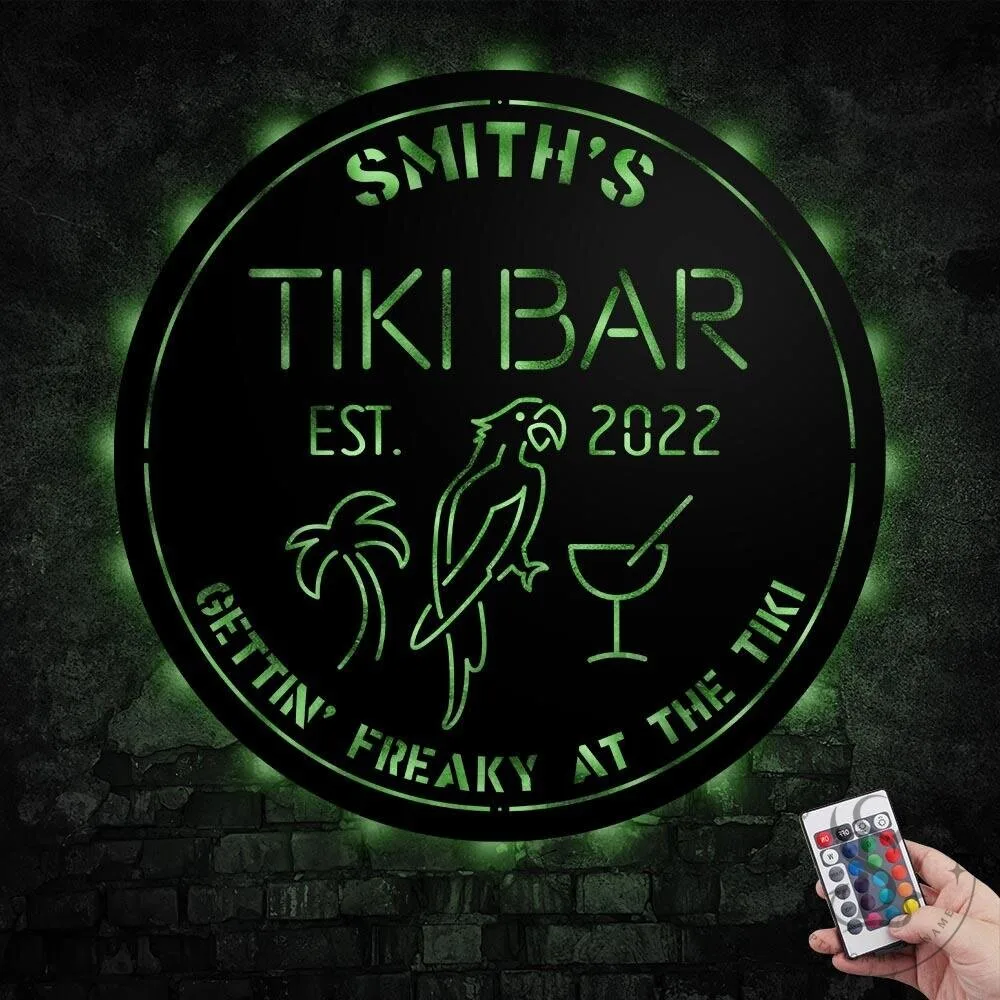 Personalized Tiki Bar LED Metal Sign with Remote Control, Custom Tropical Decor 14 Personalized Tiki Bar LED Metal Sign with Remote Control, Custom Tropical Decor