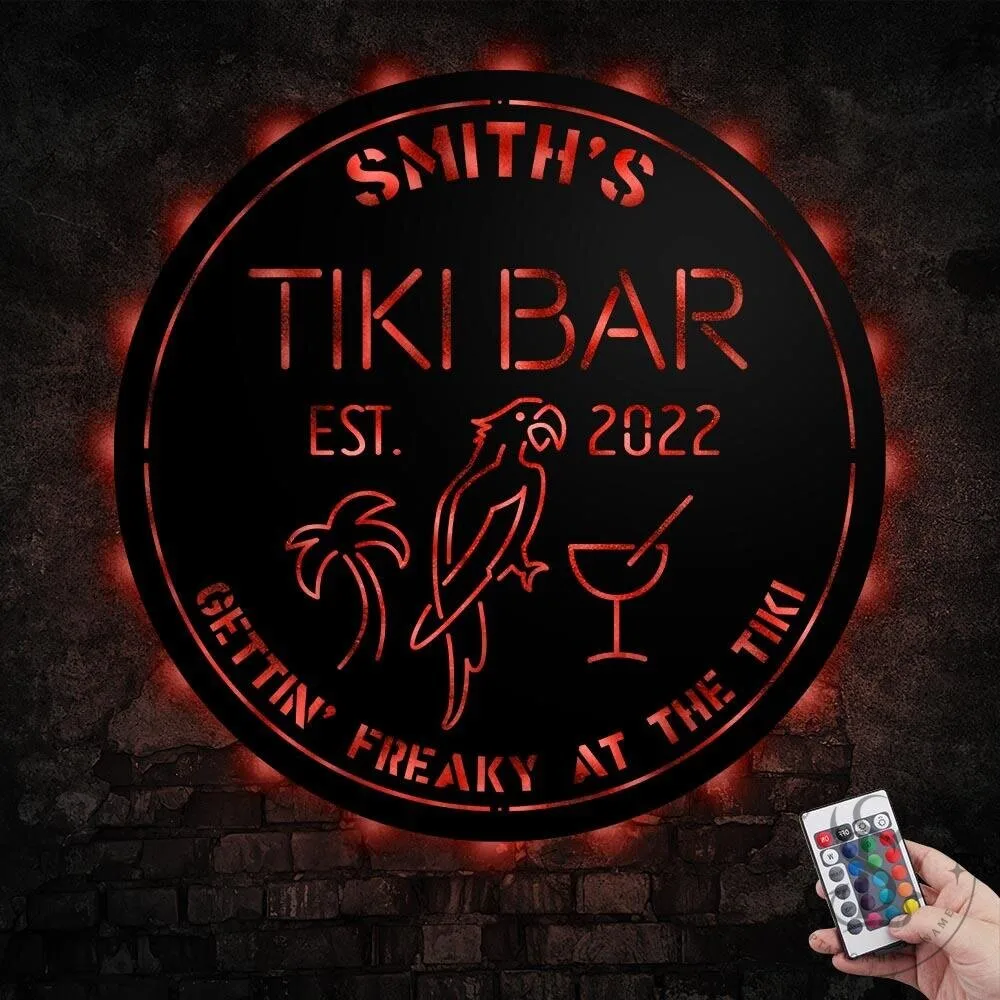 Personalized Tiki Bar LED Metal Sign with Remote Control, Custom Tropical Decor 15 Personalized Tiki Bar LED Metal Sign with Remote Control, Custom Tropical Decor