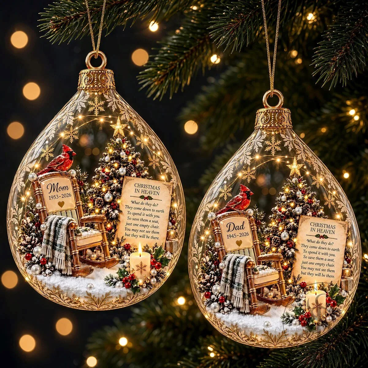 Christmas In Heaven Cardinal Memorial Personalized Ornament