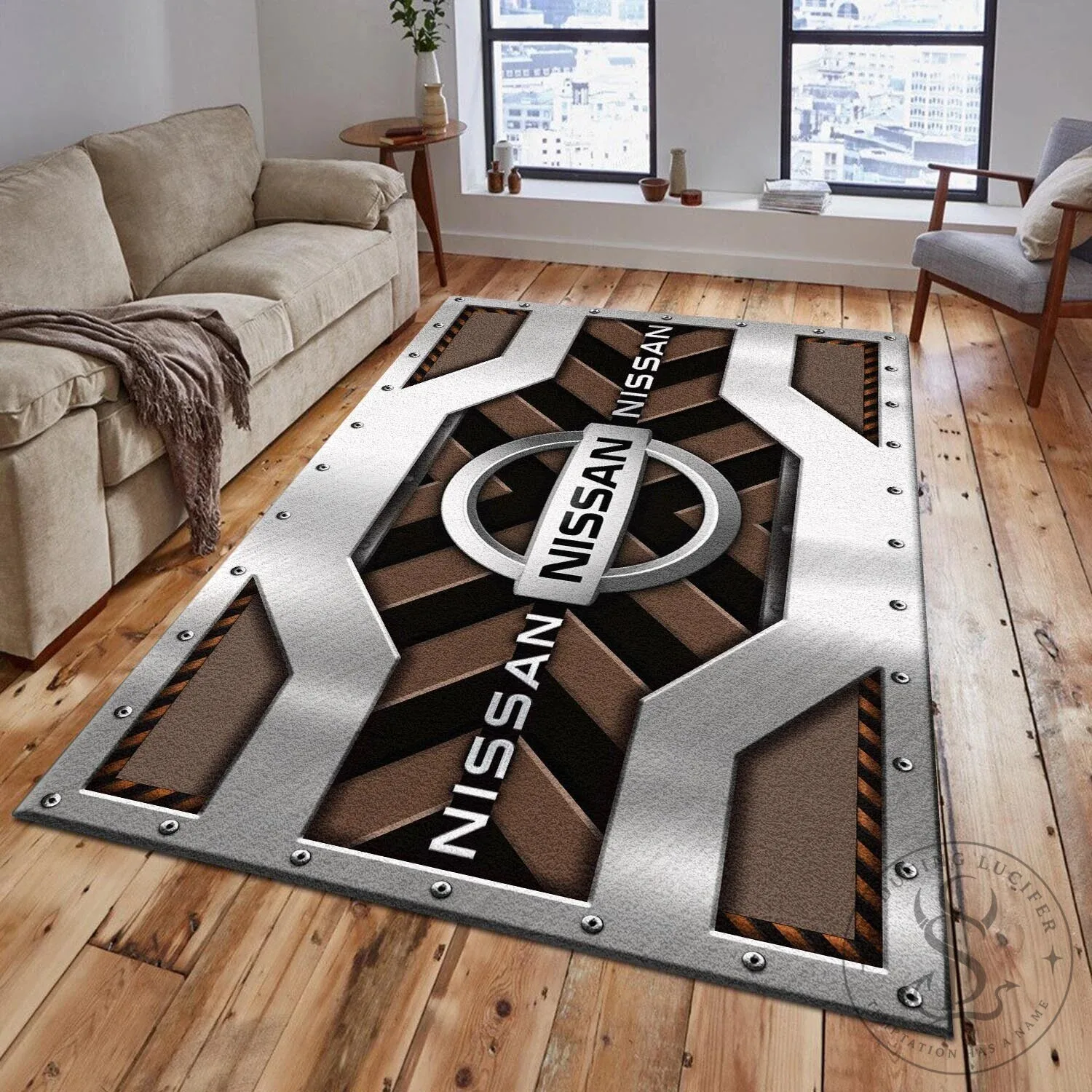 Nissan Automotive Logo Industrial Design Area Rug