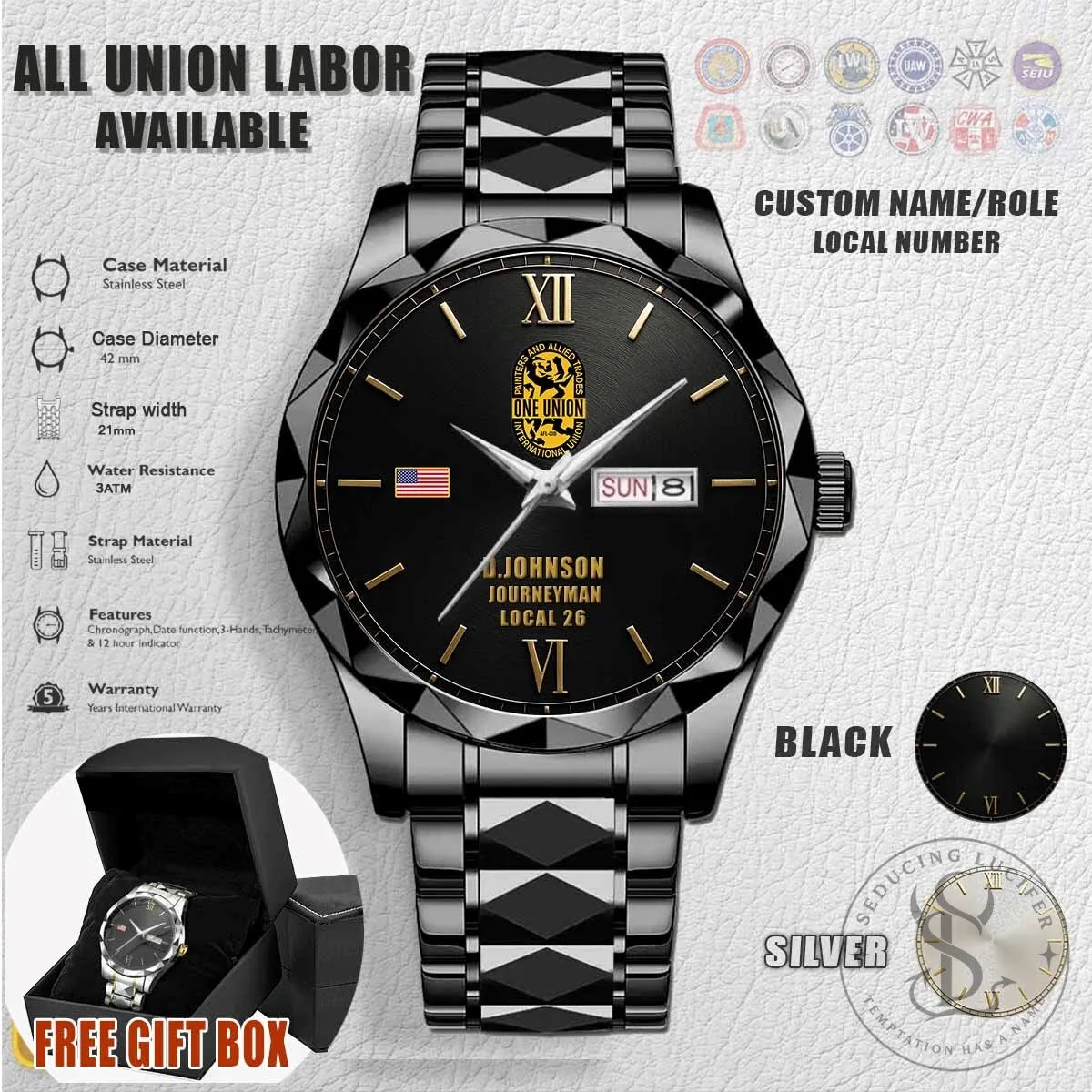 International Union of Painters and Allied Trades One Union Stainless Steel Watch 2 International Union of Painters and Allied Trades One Union Stainless Steel Watch