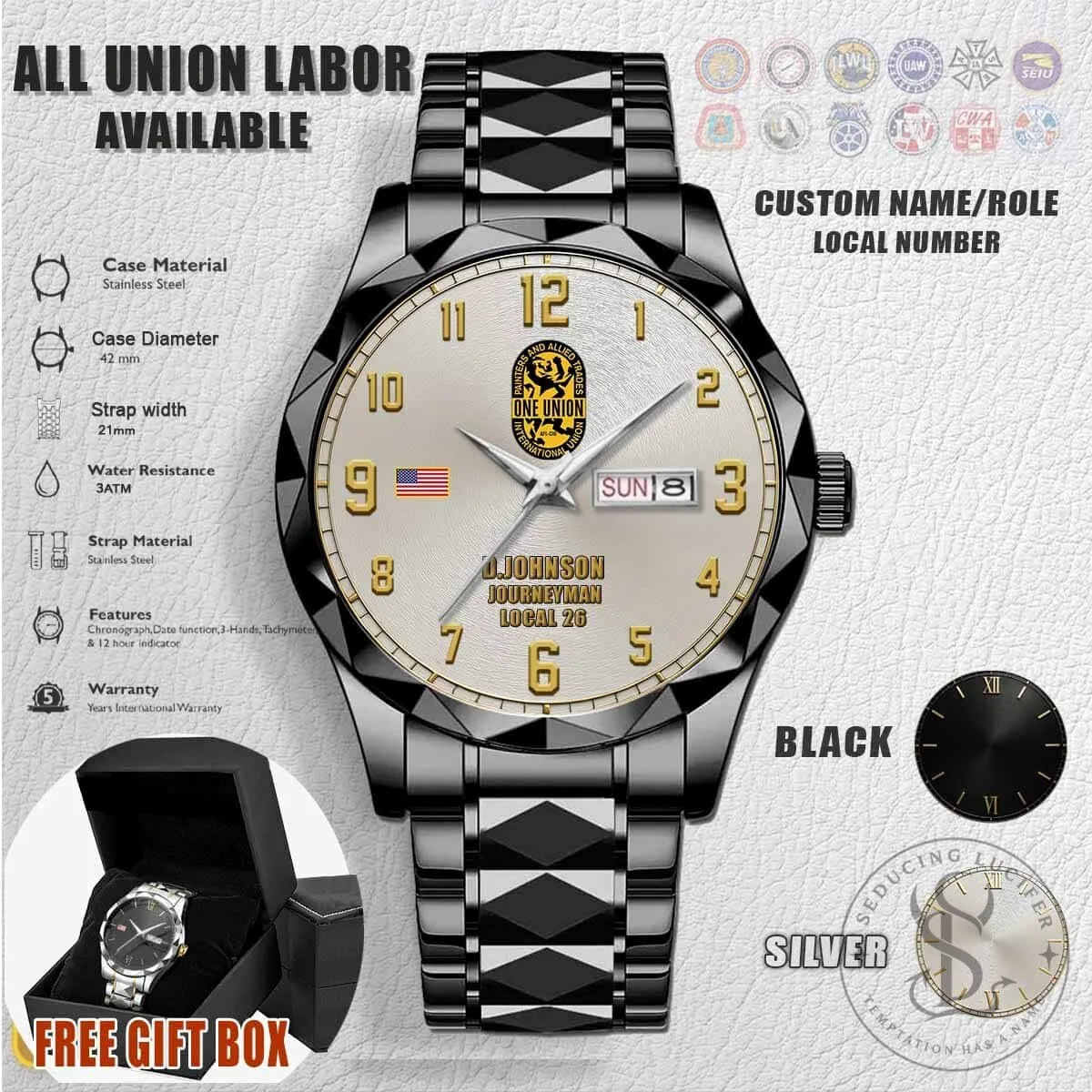 International Union of Painters and Allied Trades One Union Stainless Steel Watch 6 International Union of Painters and Allied Trades One Union Stainless Steel Watch
