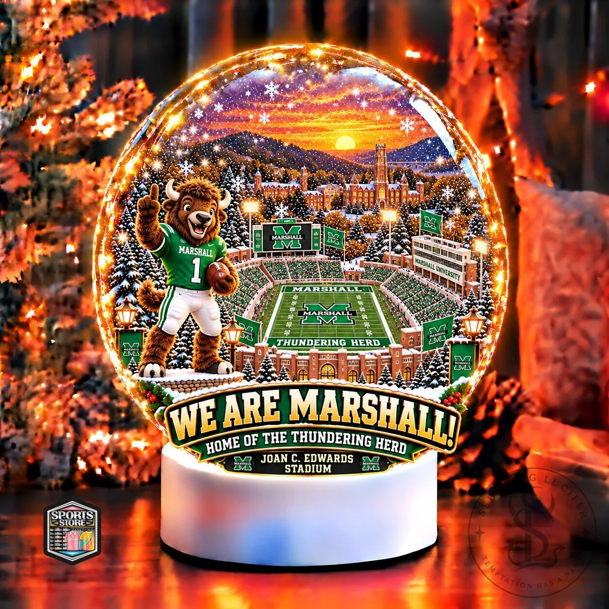 Marshall Thundering Herd Football Stadium Christmas Snow Globe Ornament