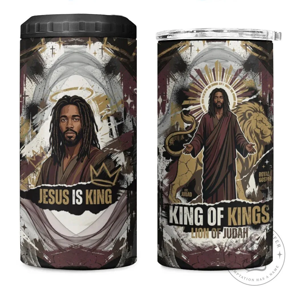 Jesus Is King Lion of Judah Christian Faith Religious Insulated Can Cooler Tumbler