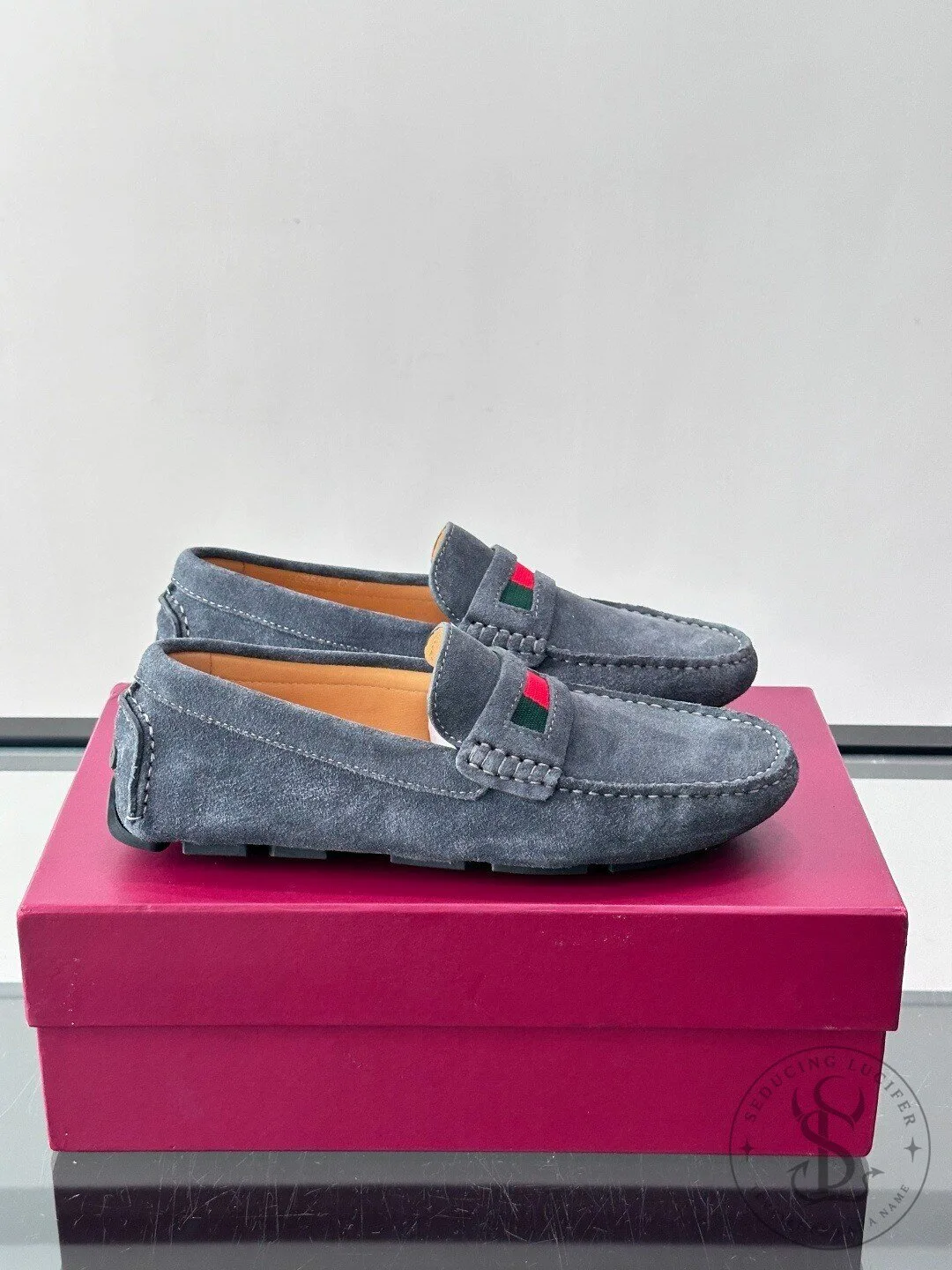 Gucci Inspired Gray Suede Loafers Slip-On Driving Shoes for Men