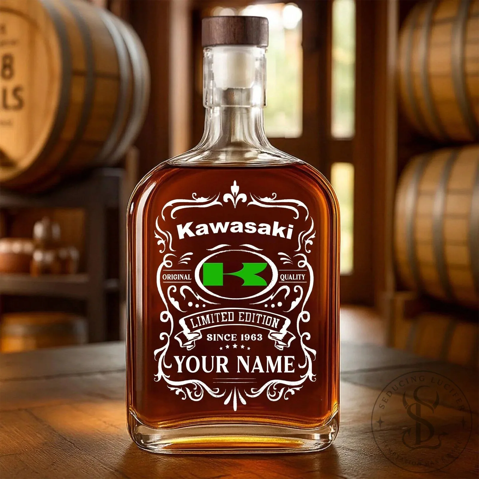 Personalized Kawasaki Motorcycle Logo Limited Edition Whiskey Bottle