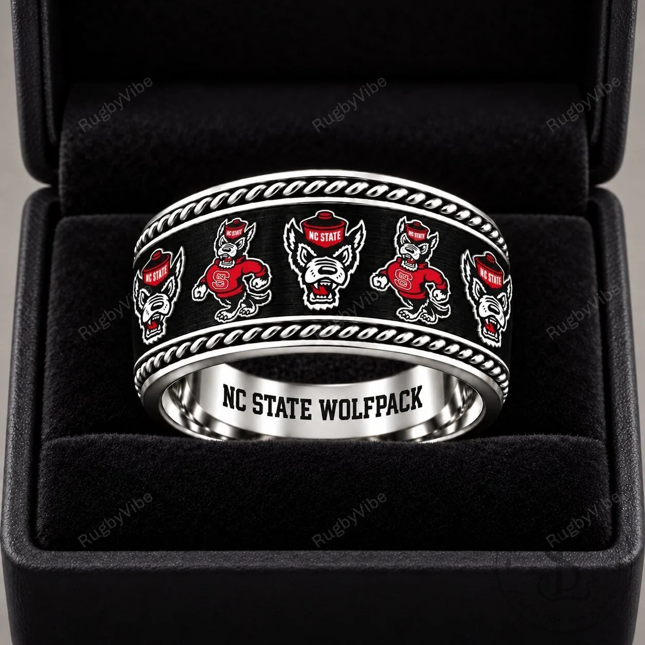 North Carolina State Wolfpack University Mascot Black and Silver Ring