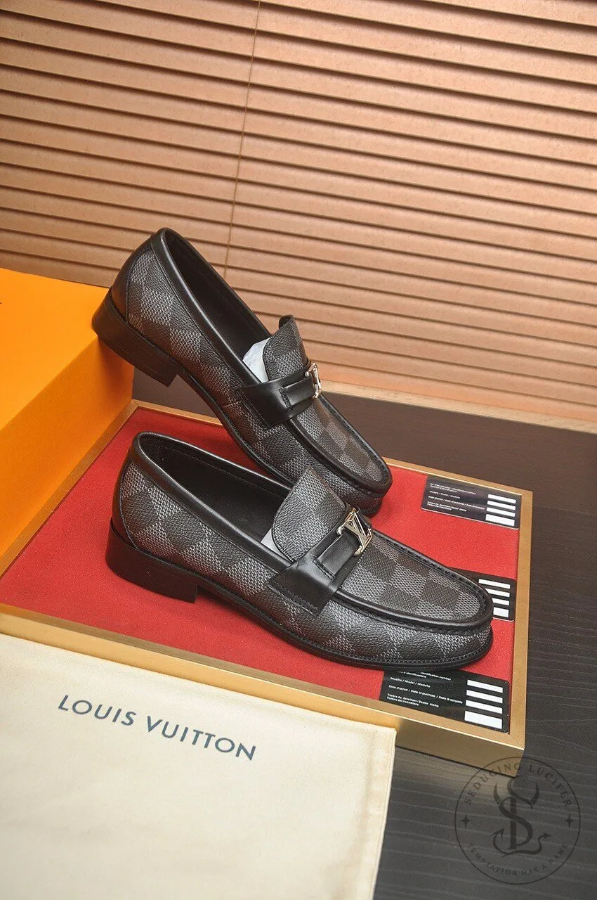 Louis Vuitton Damier Ebene Loafer Shoes for Men with Gold Buckle Detail 10 Louis Vuitton Damier Ebene Loafer Shoes for Men with Gold Buckle Detail