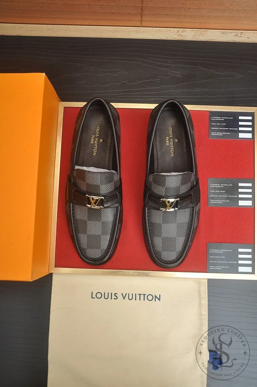 Louis Vuitton Damier Ebene Loafer Shoes for Men with Gold Buckle Detail 11 Louis Vuitton Damier Ebene Loafer Shoes for Men with Gold Buckle Detail