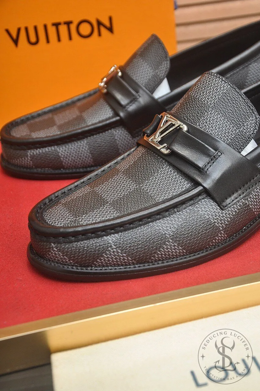 Louis Vuitton Damier Ebene Loafer Shoes for Men with Gold Buckle Detail 12 Louis Vuitton Damier Ebene Loafer Shoes for Men with Gold Buckle Detail