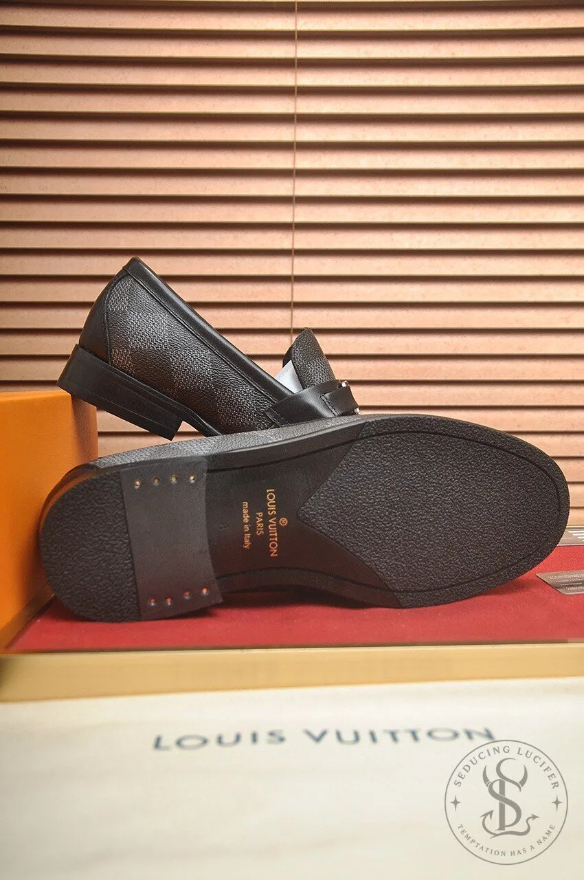 Louis Vuitton Damier Ebene Loafer Shoes for Men with Gold Buckle Detail 13 Louis Vuitton Damier Ebene Loafer Shoes for Men with Gold Buckle Detail